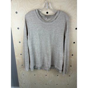 Vlas Blomme Gray Long Sleeve Round Neck Classic Linen Pullover Sweater Size 1